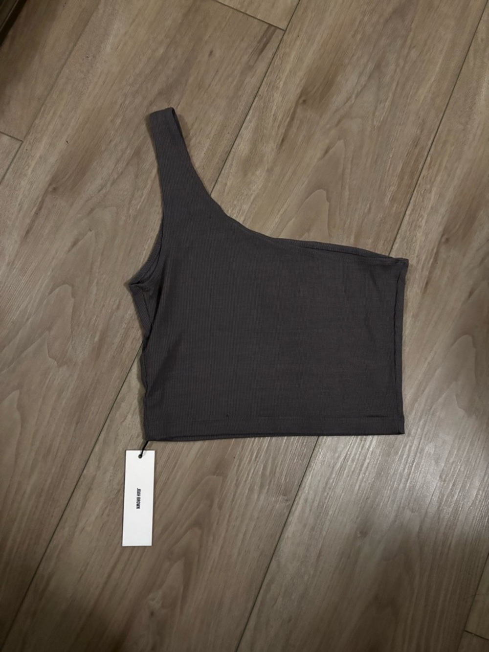Charcoal One-Shoulder Ribbed Crop Top